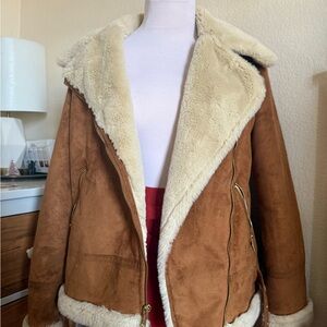 Women's Tan Shearling aviator jacket